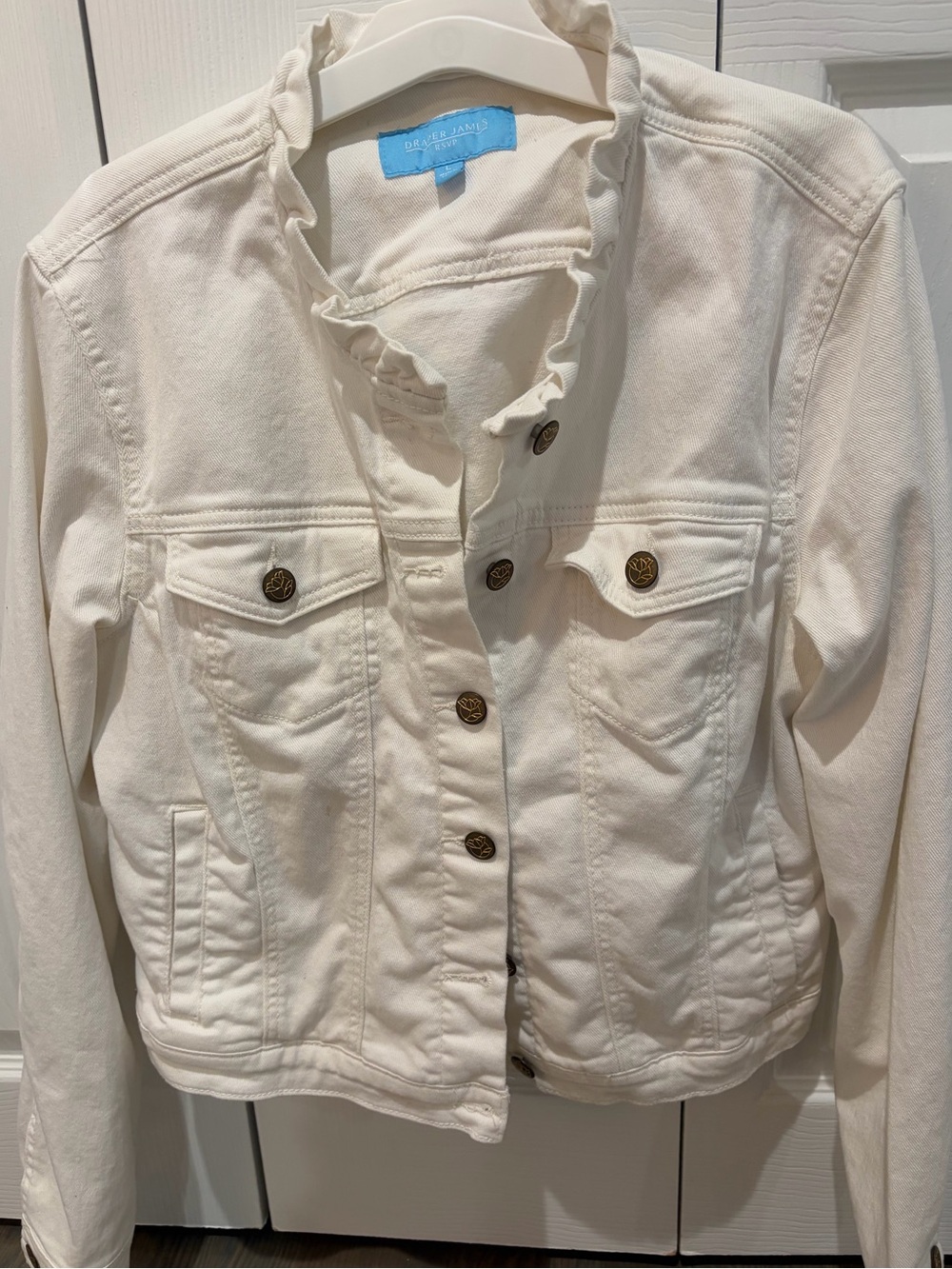 Draper James white Ruffle Collar Denim Jacket